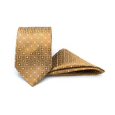 GOLDEN GRID TIE AND POCKET SQUARE SET